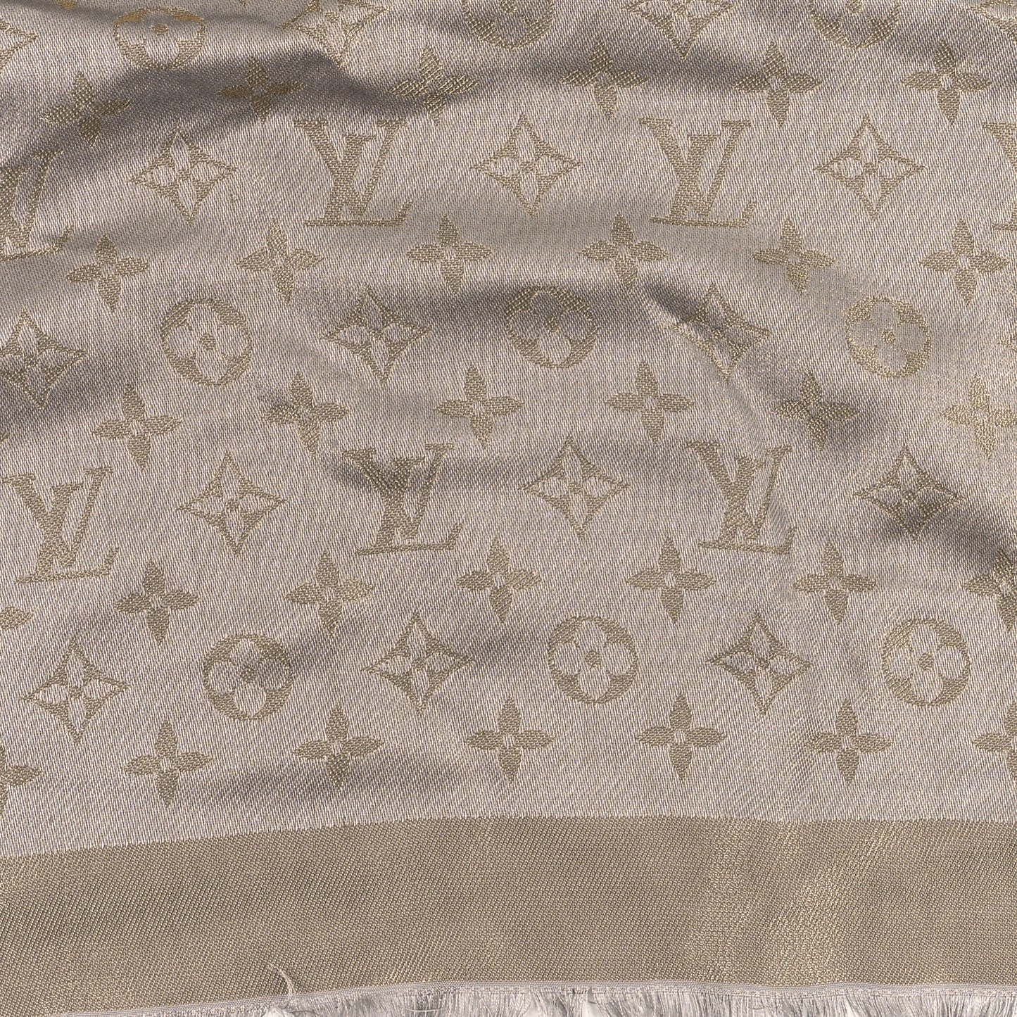 Silk Lurex Wool Monogram Shine Shawl Greige