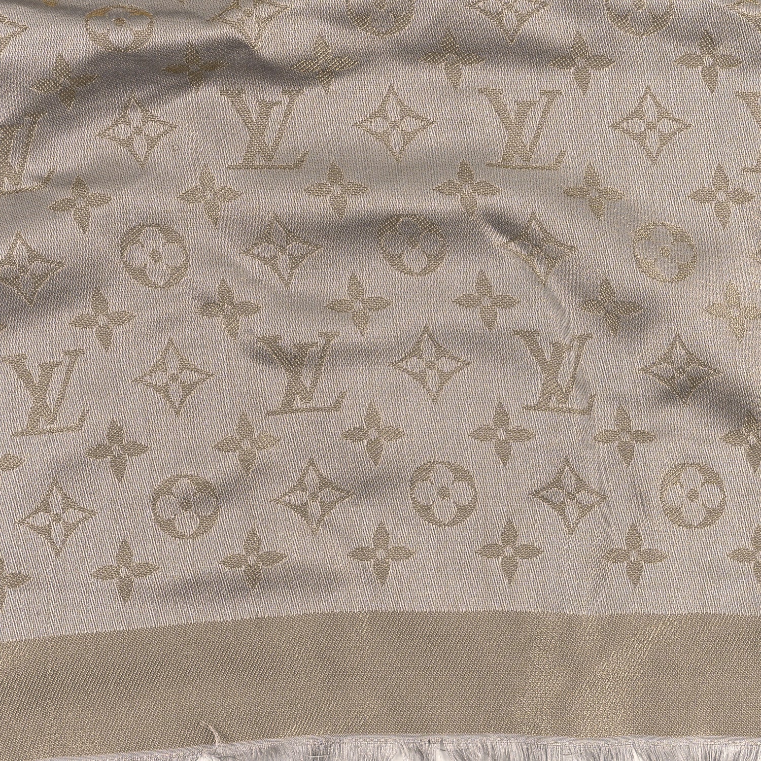 Louis Vuitton Silk Lurex Wool Monogram Shine Shawl Greige 4 of 4