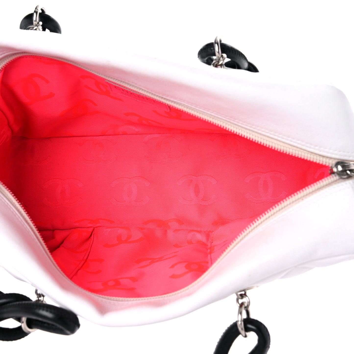 Calfskin Quilted Large Cambon Bowler White Black