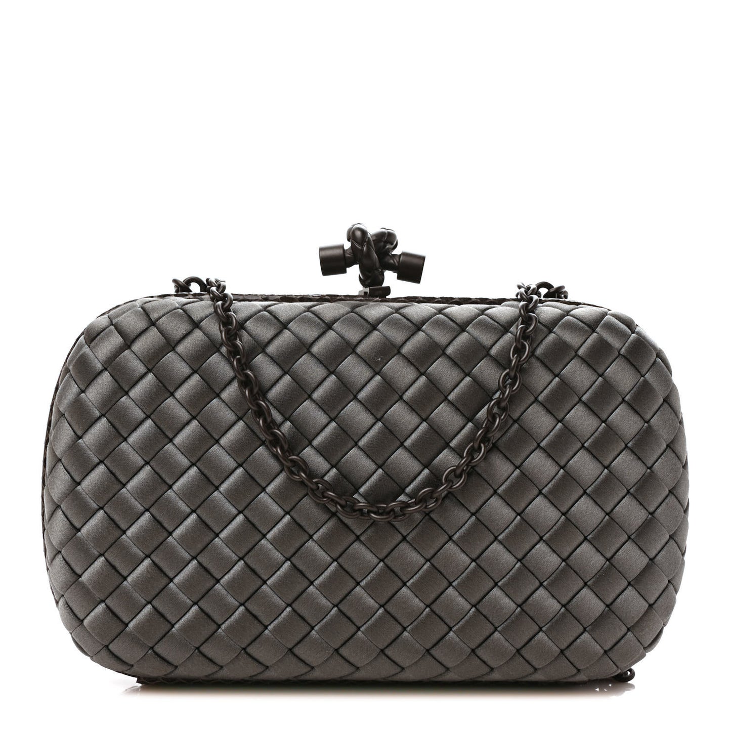 Satin Ayers Intrecciato Chain Knot Clutch Grey