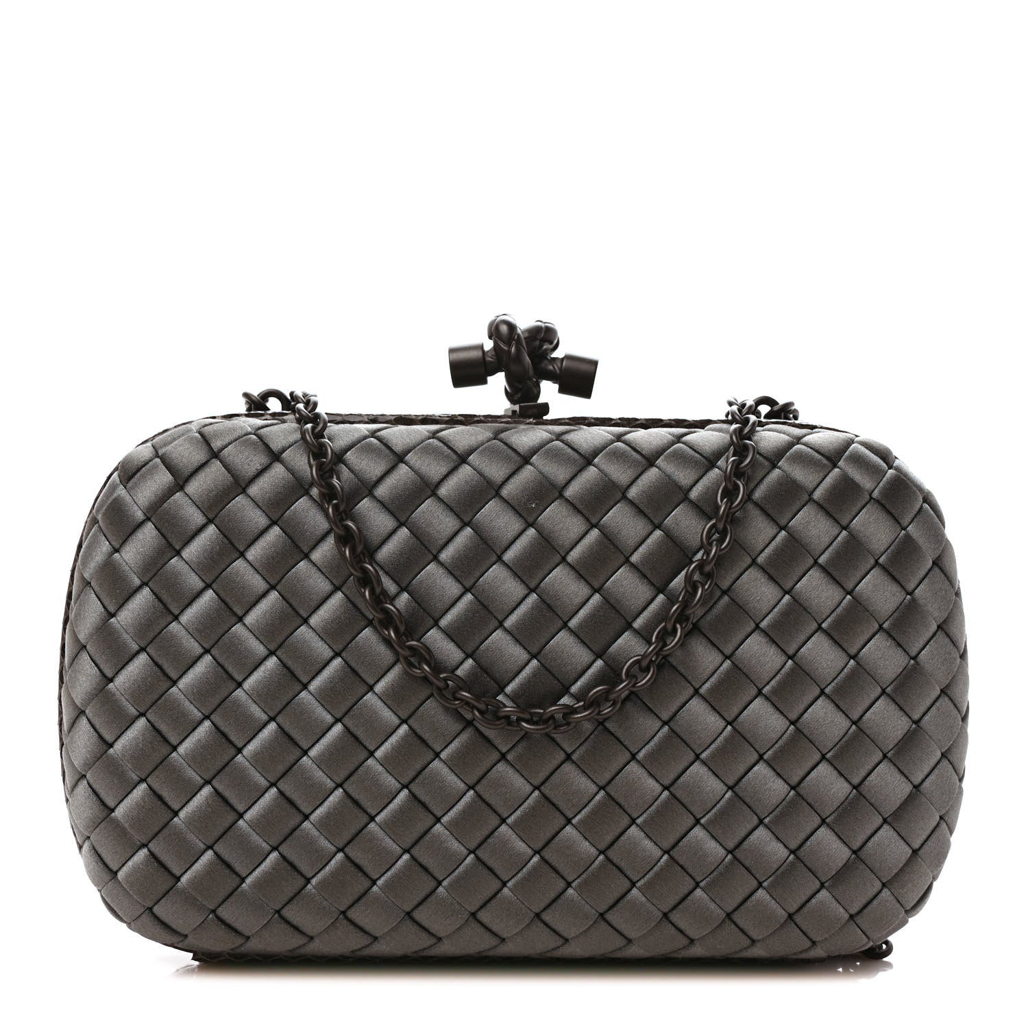 Bottega Veneta Satin Ayers Intrecciato Chain Knot Clutch Grey 1 of 8