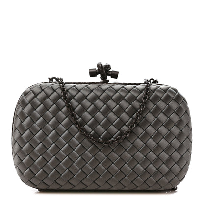 Bottega Veneta Satin Ayers Intrecciato Chain Knot Clutch Grey 1 of 8