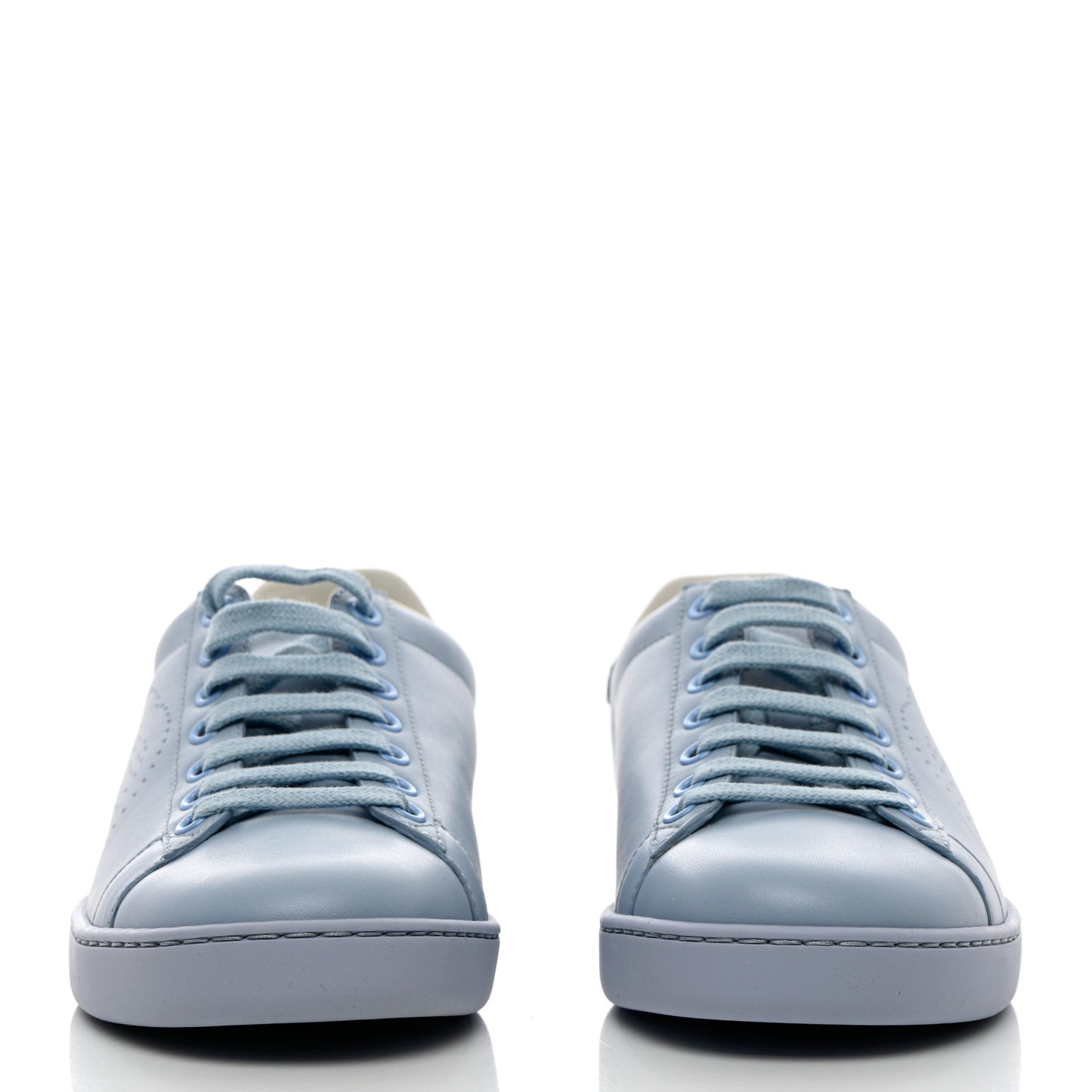 Calfskin Interlocking G Perforated Womens Ace Sneakers 37 Porcelain Light Blue Zaffiro