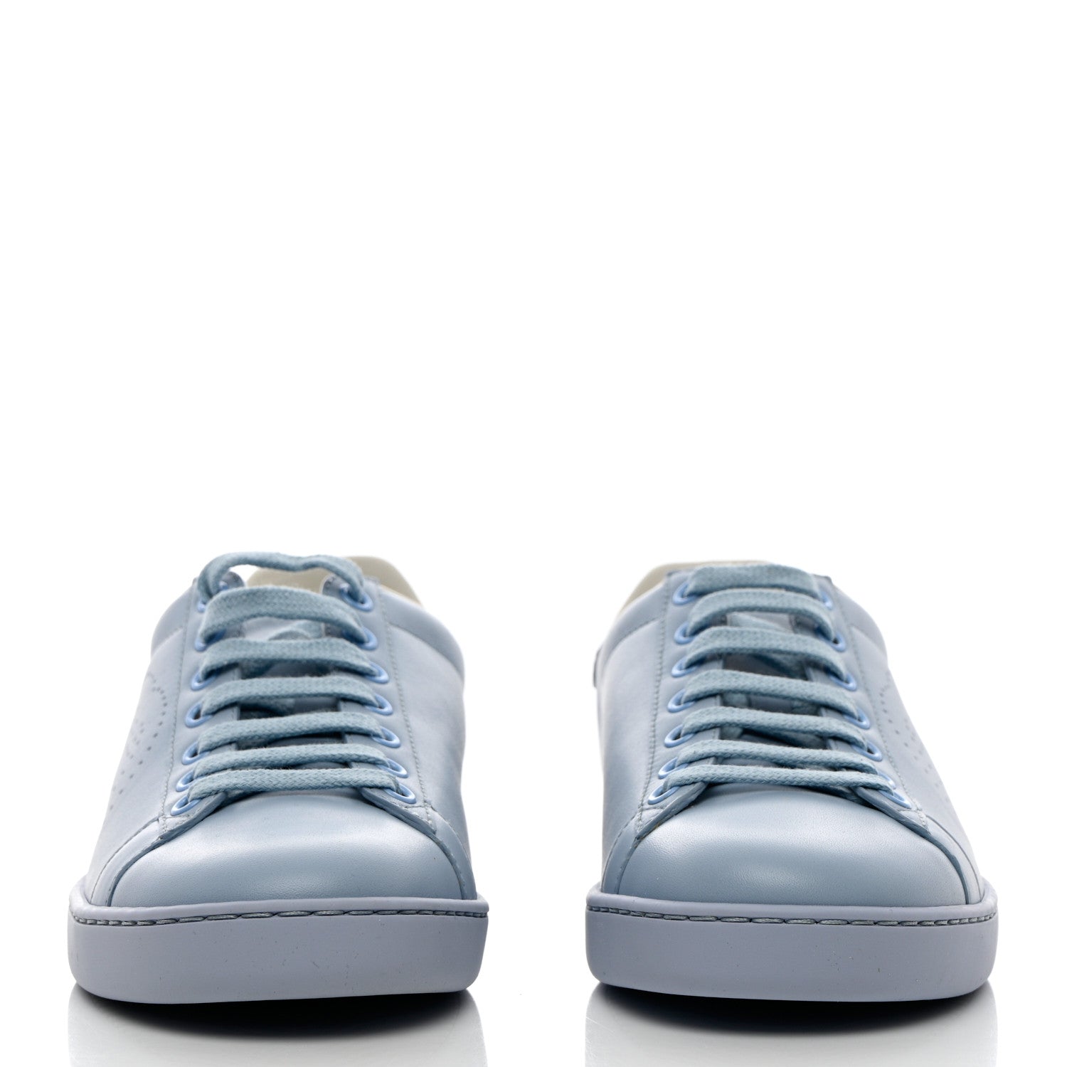 Gucci Calfskin Interlocking G Perforated Womens Ace Sneakers 37 Porcelain Light Blue Zaffiro 2 of 10