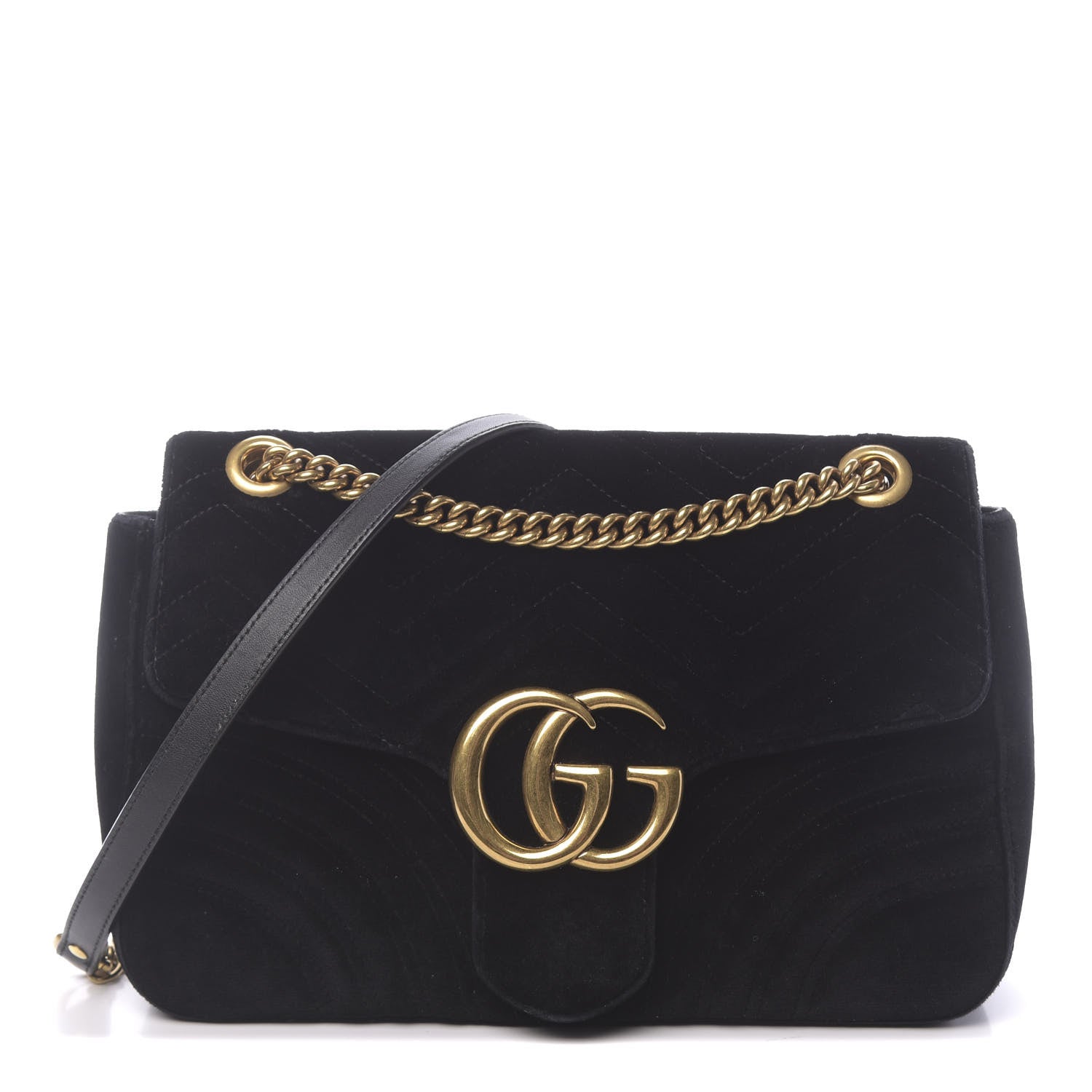 Gucci Velvet Matelasse Medium GG Marmont Shoulder Bag Black 1 of 15