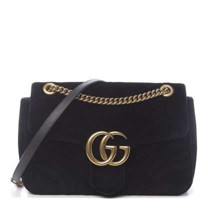 Gucci Velvet Matelasse Medium GG Marmont Shoulder Bag Black 1 of 15