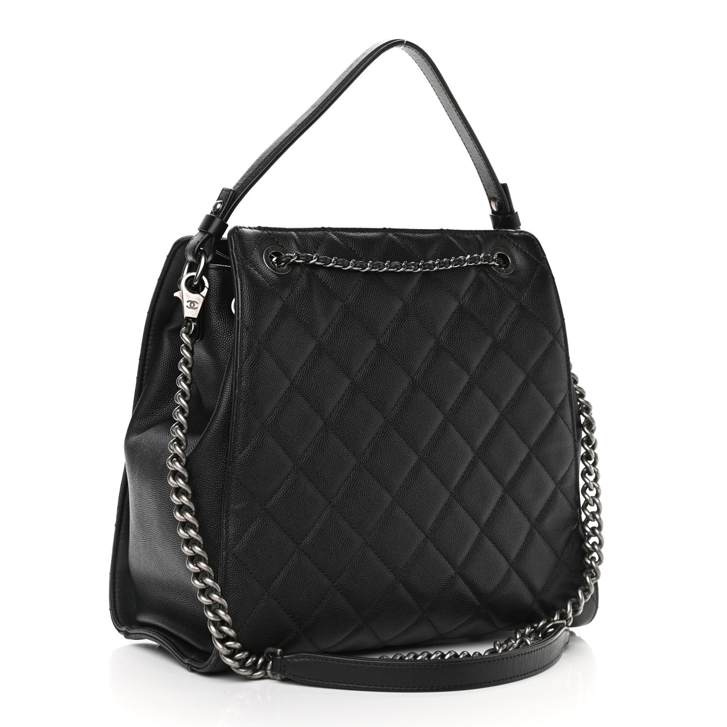 Caviar Quilted Medium CC Bucket Bag Black