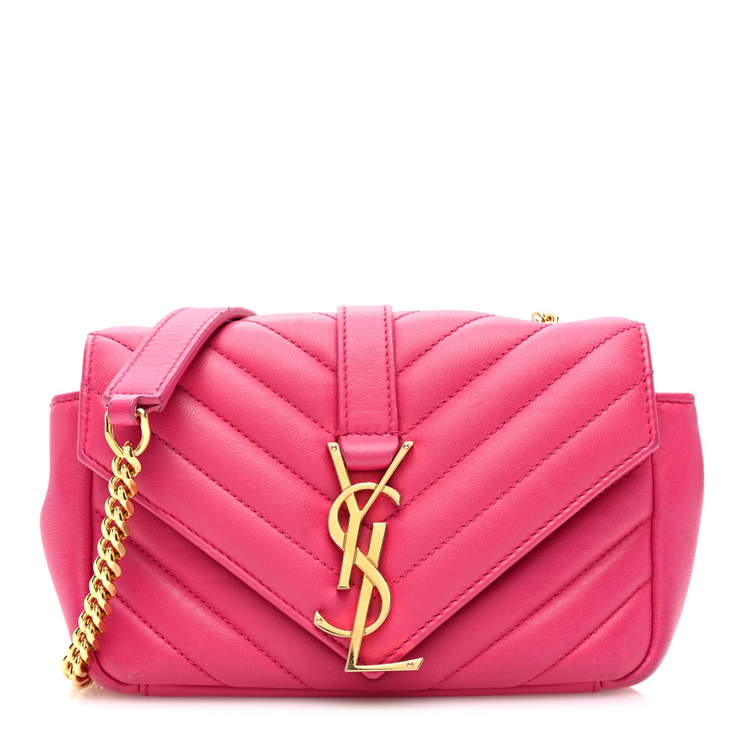 Saint Laurent Calfskin Matelasse Chevron Classic Monogram Baby Chain Bag Fuchsia 1 of 9
