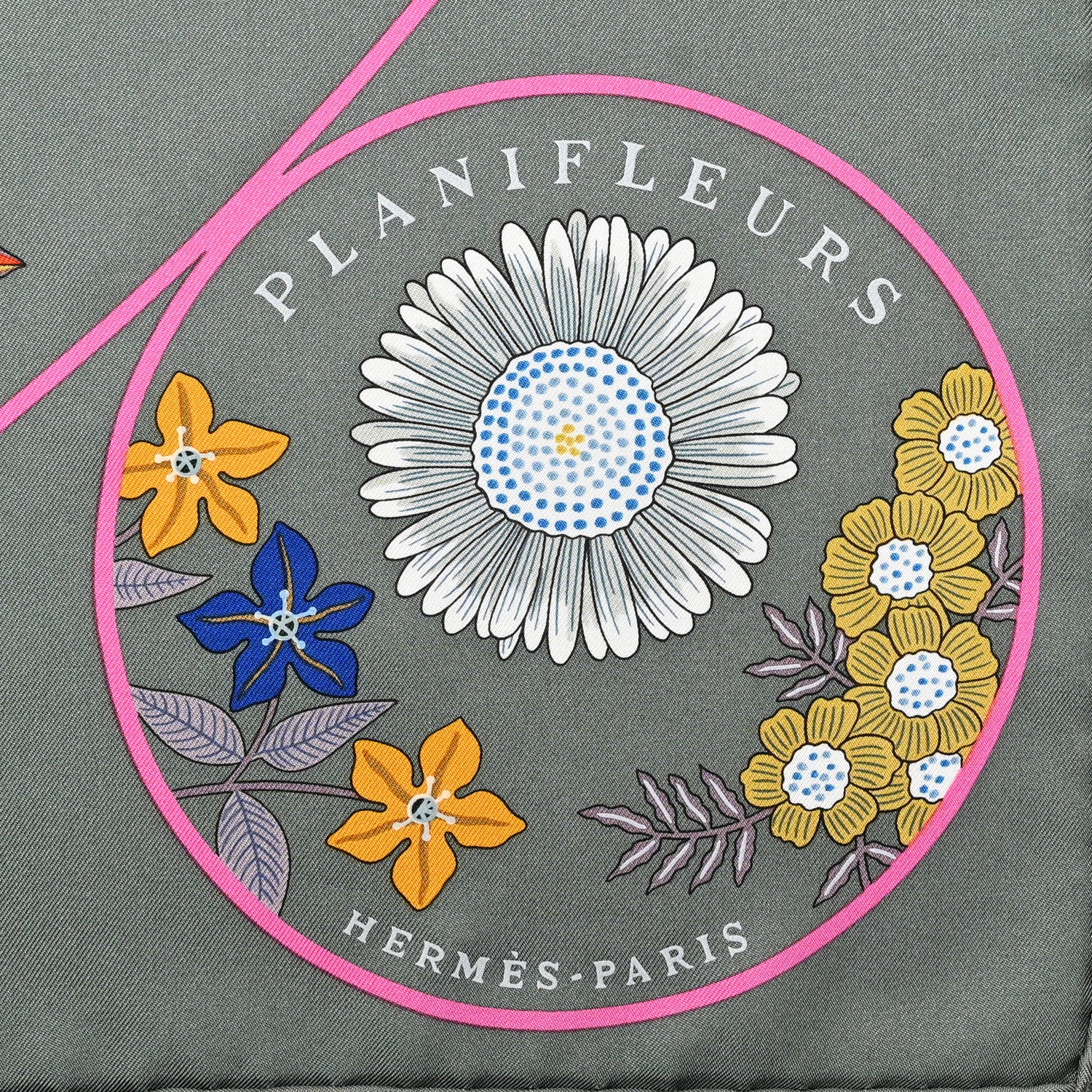 Hermes Silk Planifleurs Scarf 90 Vert Amande Rose Bleu 2 of 5