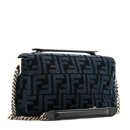 Fendi Chenille Vitello Seta FF Midi Chain Baguette Blue Black 3 of 10
