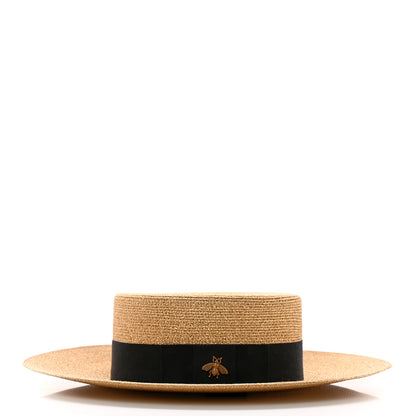Gucci Glittered Straw Grosgrain Wide Brim Hat S Gold Black 5 of 9