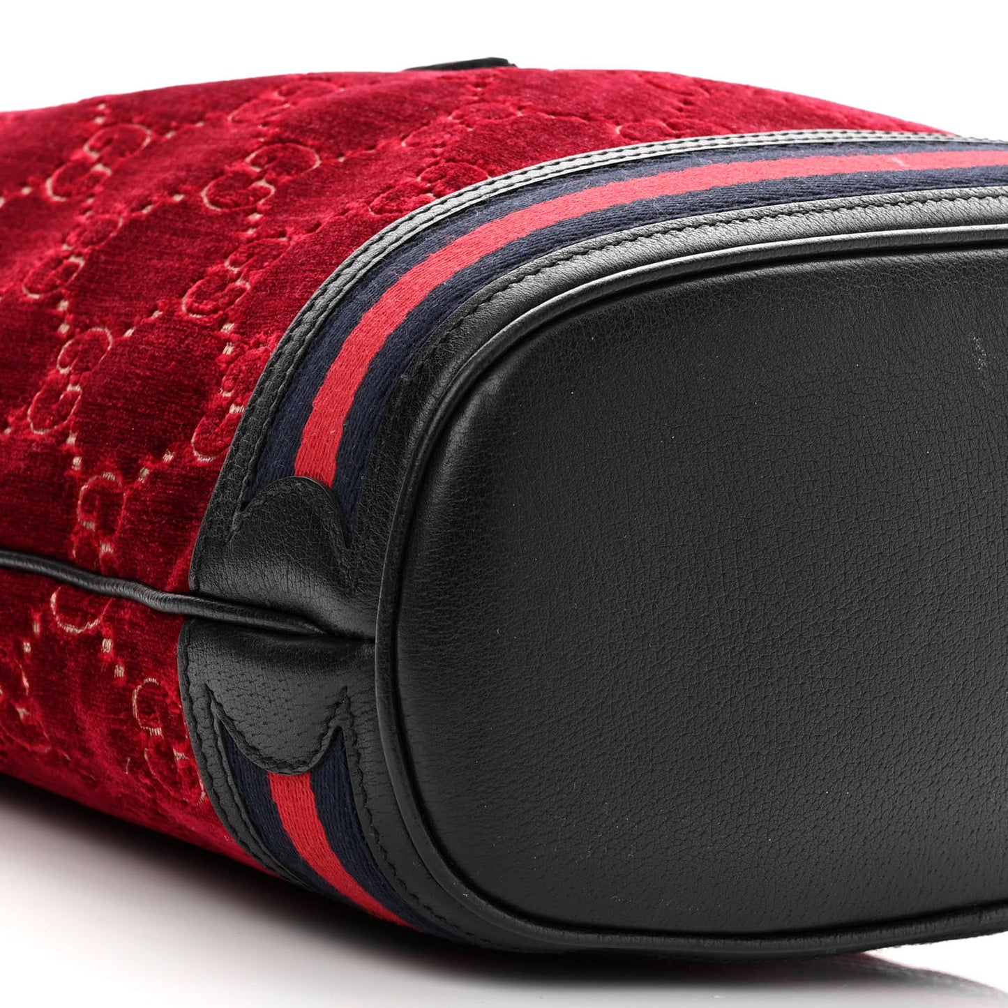 Velvet GG Monogram Textured Calfskin Web Bucket Bag Red Cipria Black