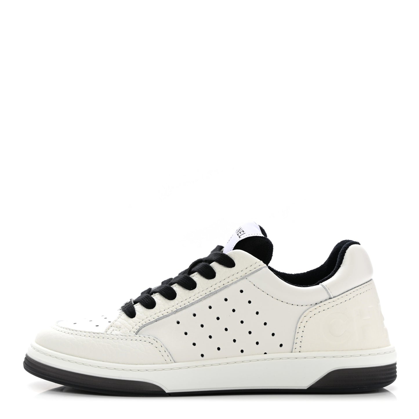 Grained Calfskin Fabric Womens Logo Sneakers 37 White Black