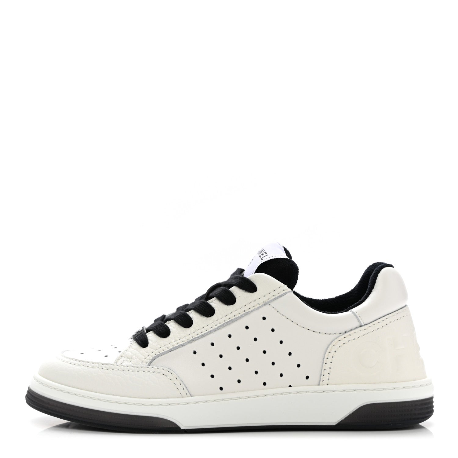 Chanel Grained Calfskin Fabric Womens Logo Sneakers 37 White Black 1 of 9