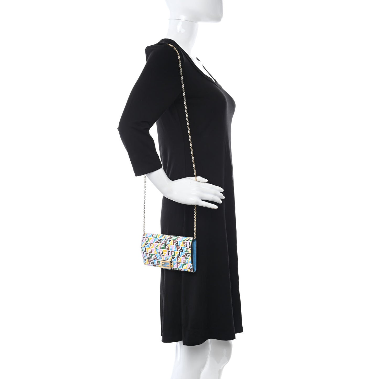 X SARAH COLEMAN Vitello Liberty Ceylon Micro FF Fish Eye Embossed Continental Envelope Wallet On Chain Multicolor Cyber Blue