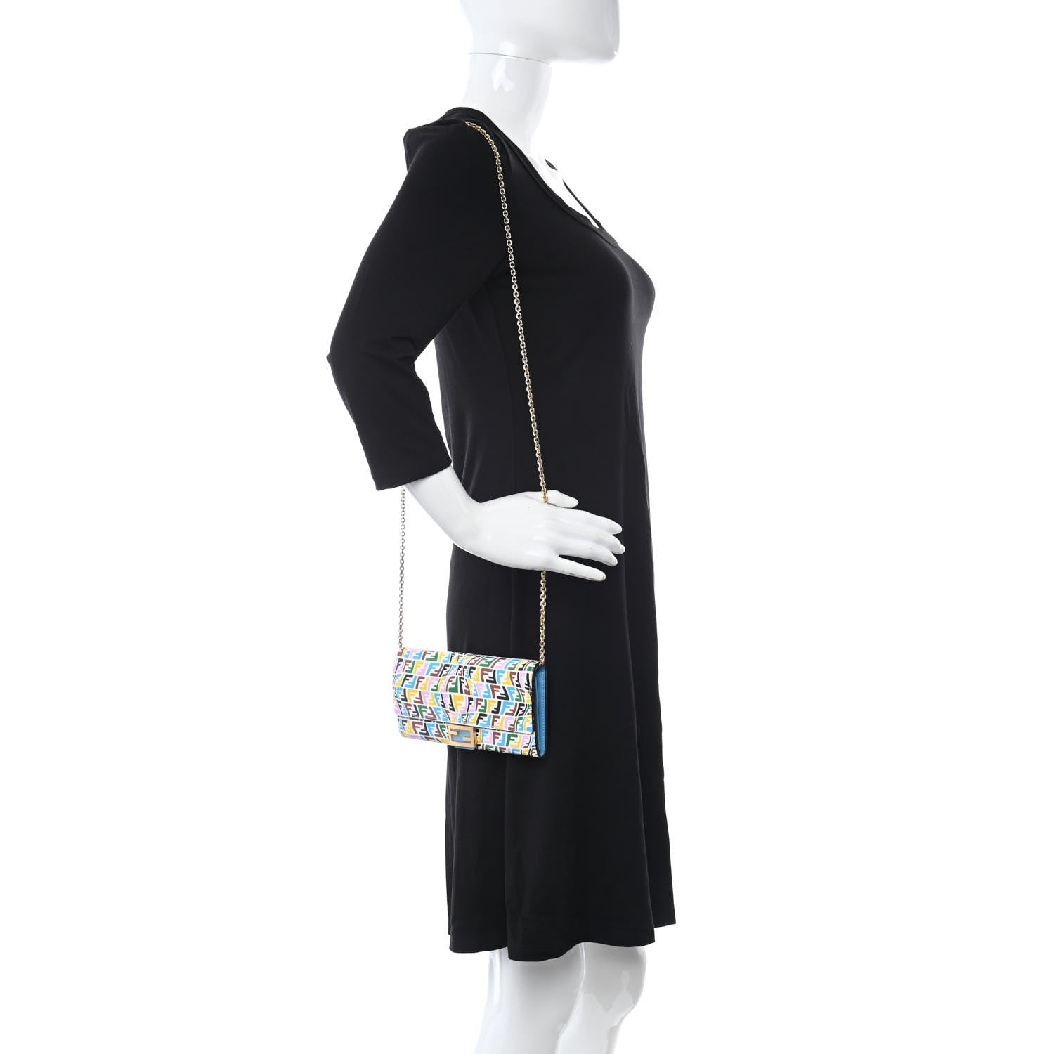 Fendi X SARAH COLEMAN Vitello Liberty Ceylon Micro FF Fish Eye Embossed Continental Envelope Wallet On Chain Multicolor Cyber Blue 2 of 9