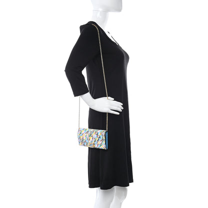 Fendi X SARAH COLEMAN Vitello Liberty Ceylon Micro FF Fish Eye Embossed Continental Envelope Wallet On Chain Multicolor Cyber Blue 2 of 9