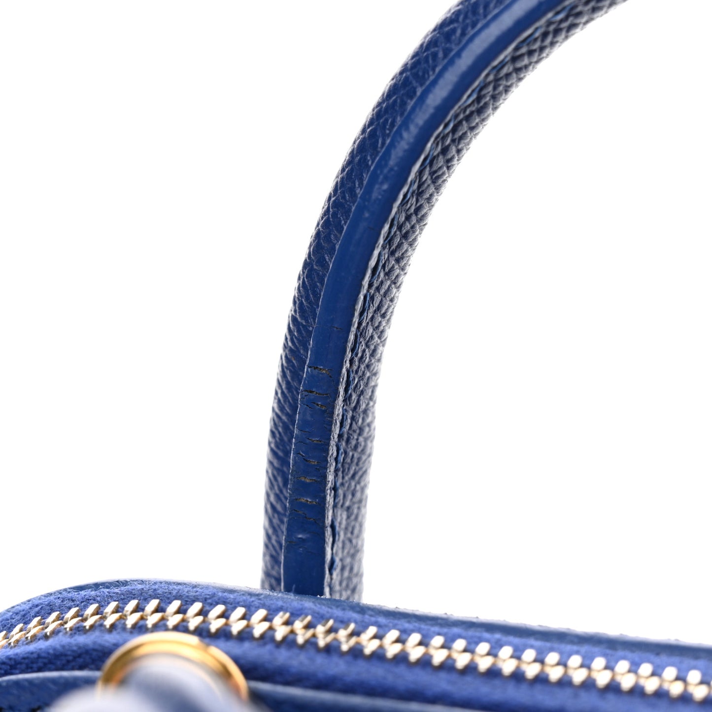 Signature Grained Calfskin Logo XXS Ville Top Handle Bag Bleu Roi White