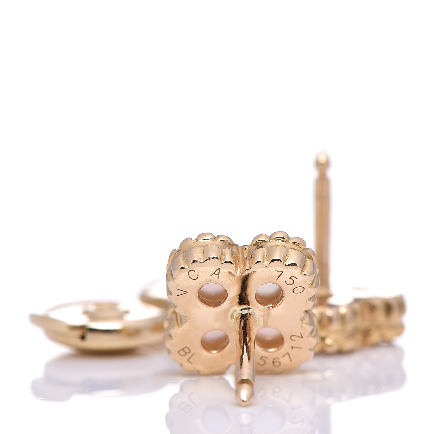 Van Cleef & Arpels 18K Yellow Gold Mother of Pearl Sweet Alhambra Earrings 4 of 5