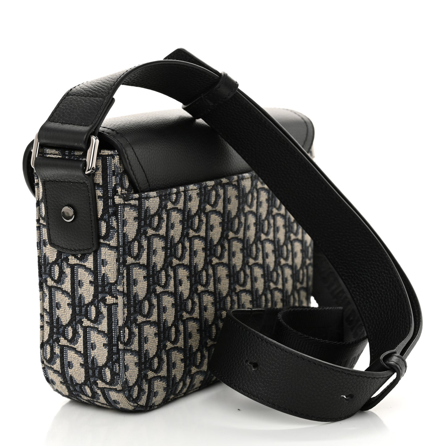 Oblique Jacquard Grained Calfskin Small Saddle Messenger Bag Beige Black