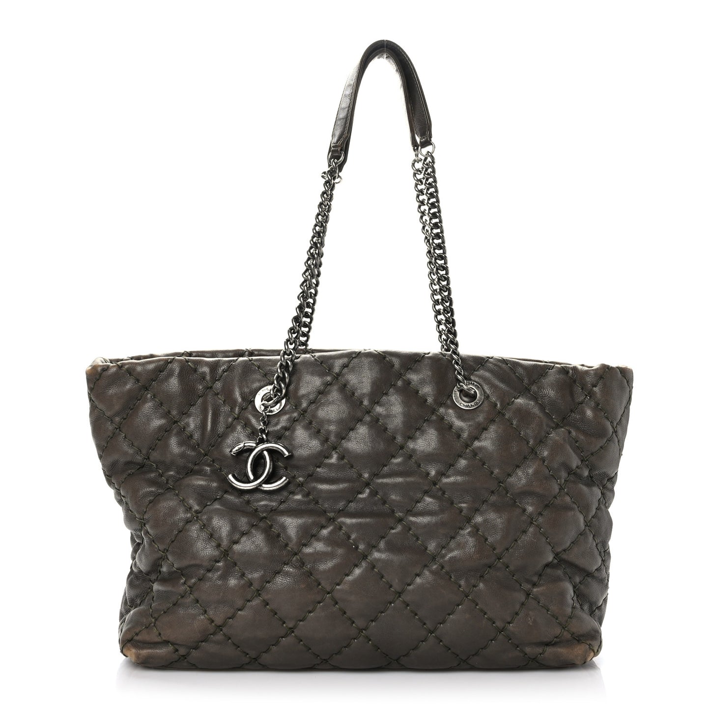 Calfskin Ultimate Stitch Shopping Tote Khaki
