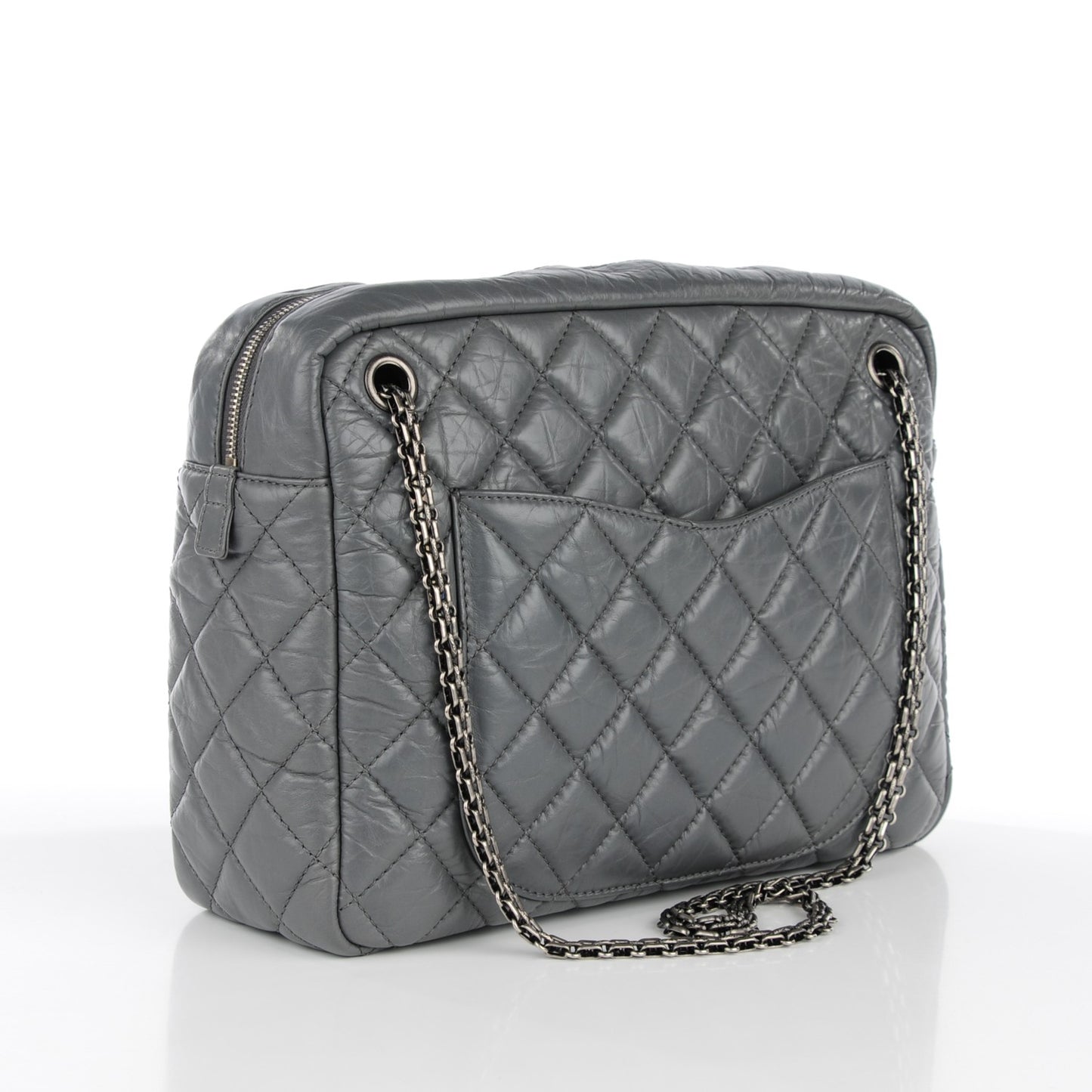 Aged Calfskin Quilted Large Reissue Camera Case Grey