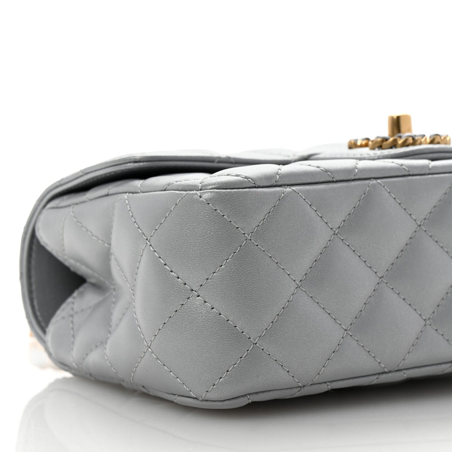 Metallic Lambskin Quilted Mini Strass On Top Flap Silvery