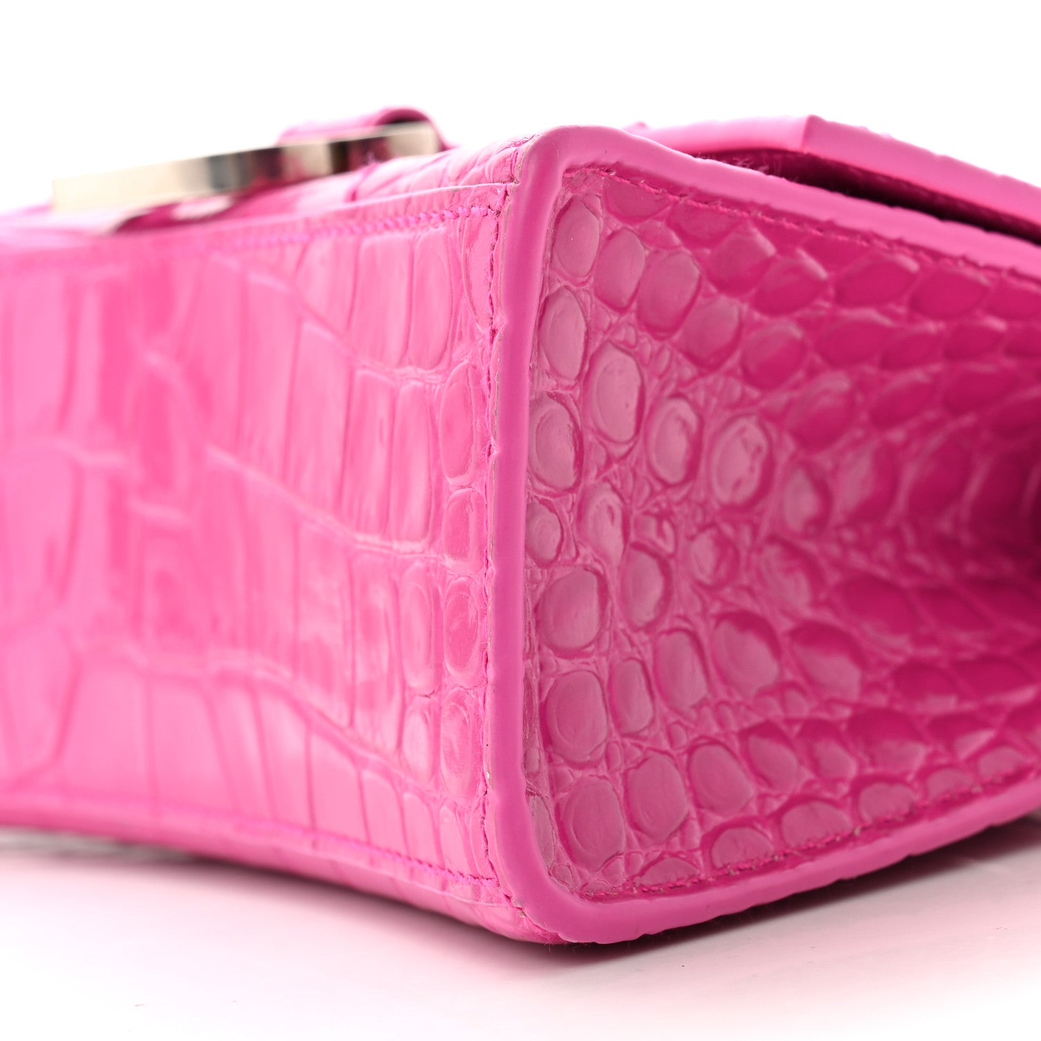 Balenciaga Shiny Calfskin Crocodile Embossed Hourglass Top Handle Bag XS Lipstick Pink 11 of 15