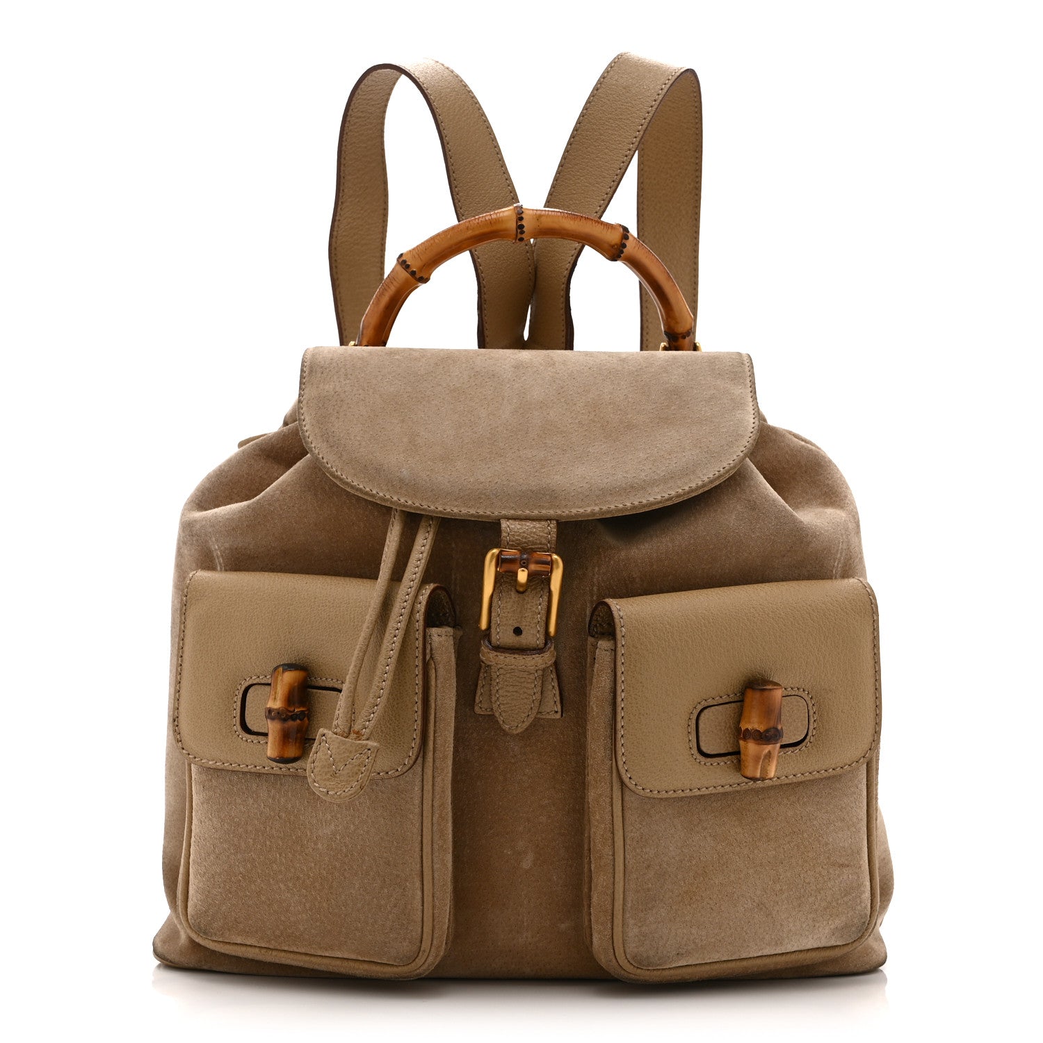 Gucci Suede Bamboo Backpack Beige 1 of 15
