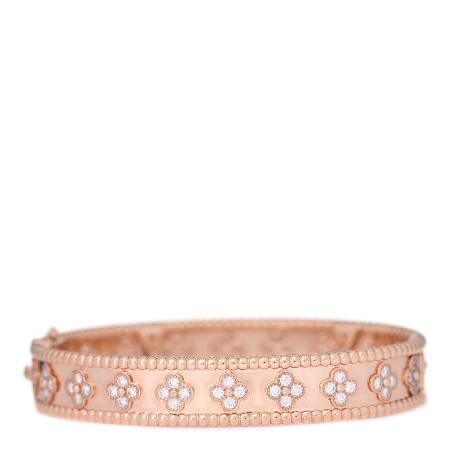 18K Rose Gold Diamond Perlee Clovers Bangle Bracelet M