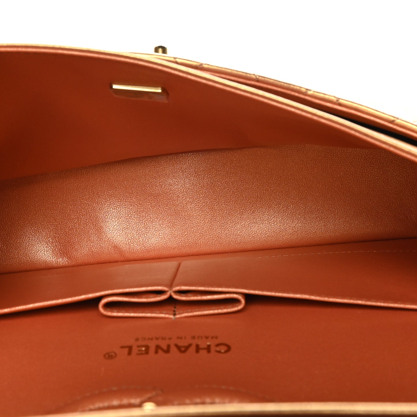 Metallic Lambskin Quilted Medium Double Flap Golden
