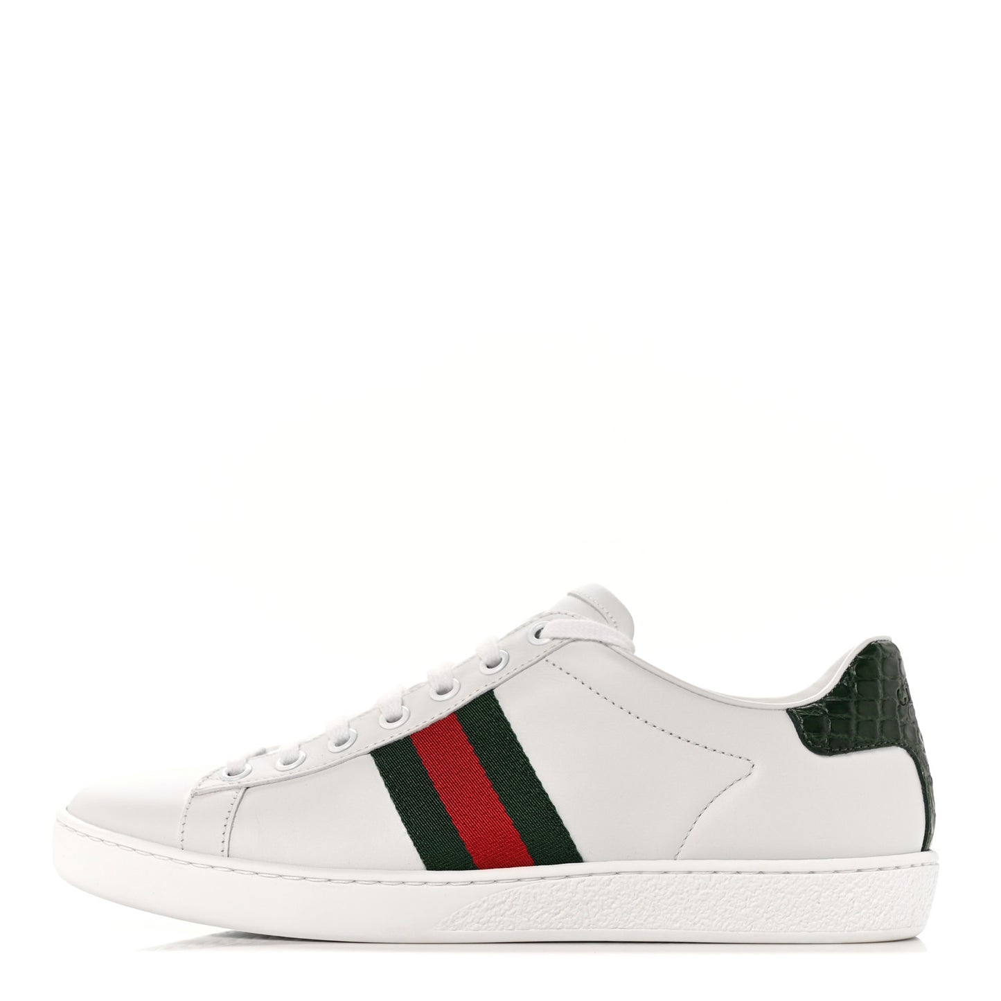 Calfskin Crocodile Web Womens Ace Sneakers 37 White Green