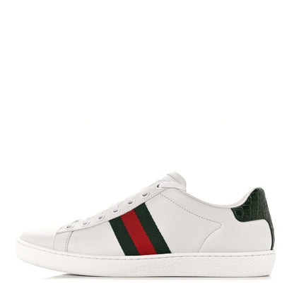 Gucci Calfskin Crocodile Web Womens Ace Sneakers 37 White Green 1 of 8