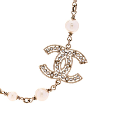 Chanel Crystal Baguette Pearl CC Cross Short Necklace Gold 4 of 6