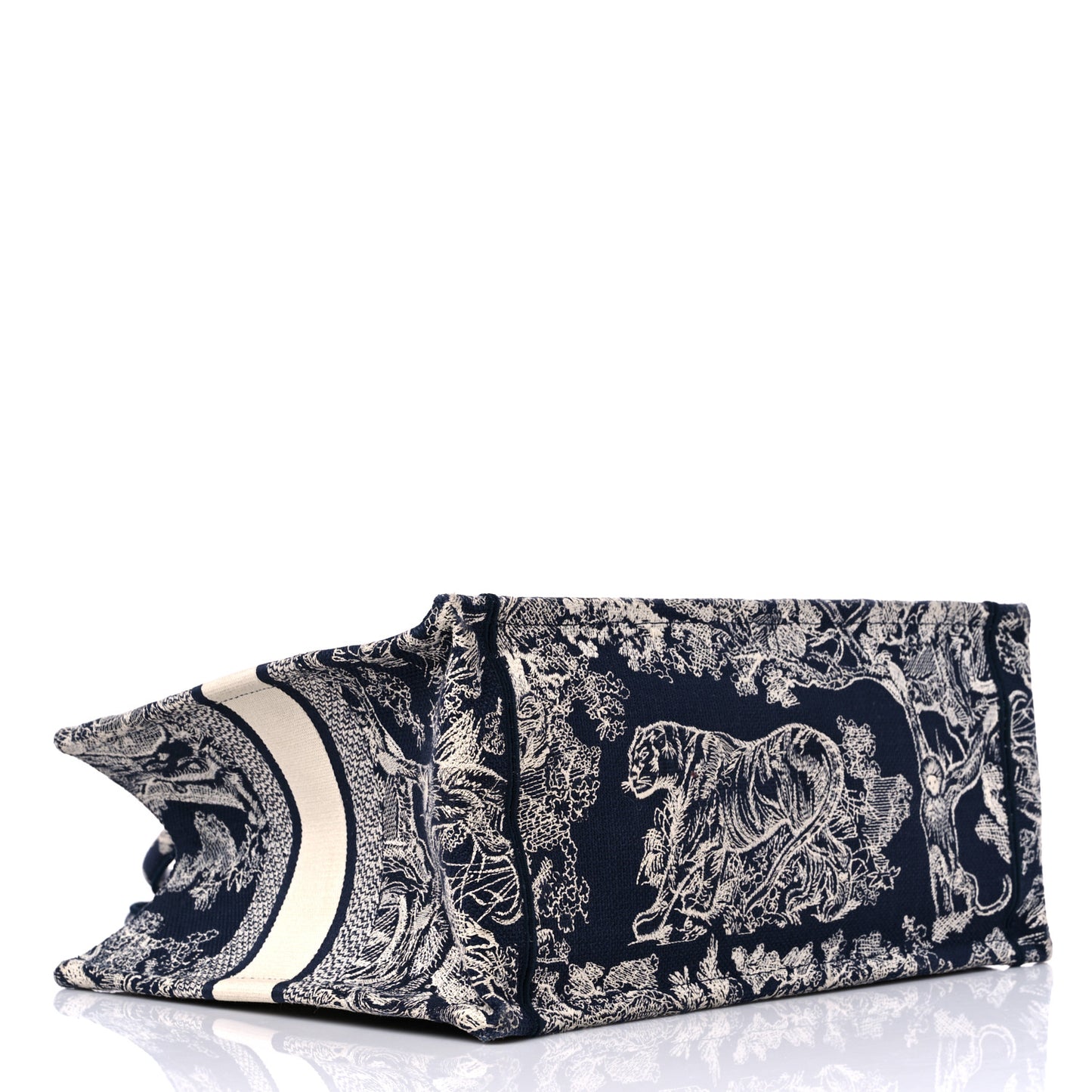 Canvas Embroidered Medium Toile De Jouy Reverse Book Tote Blue