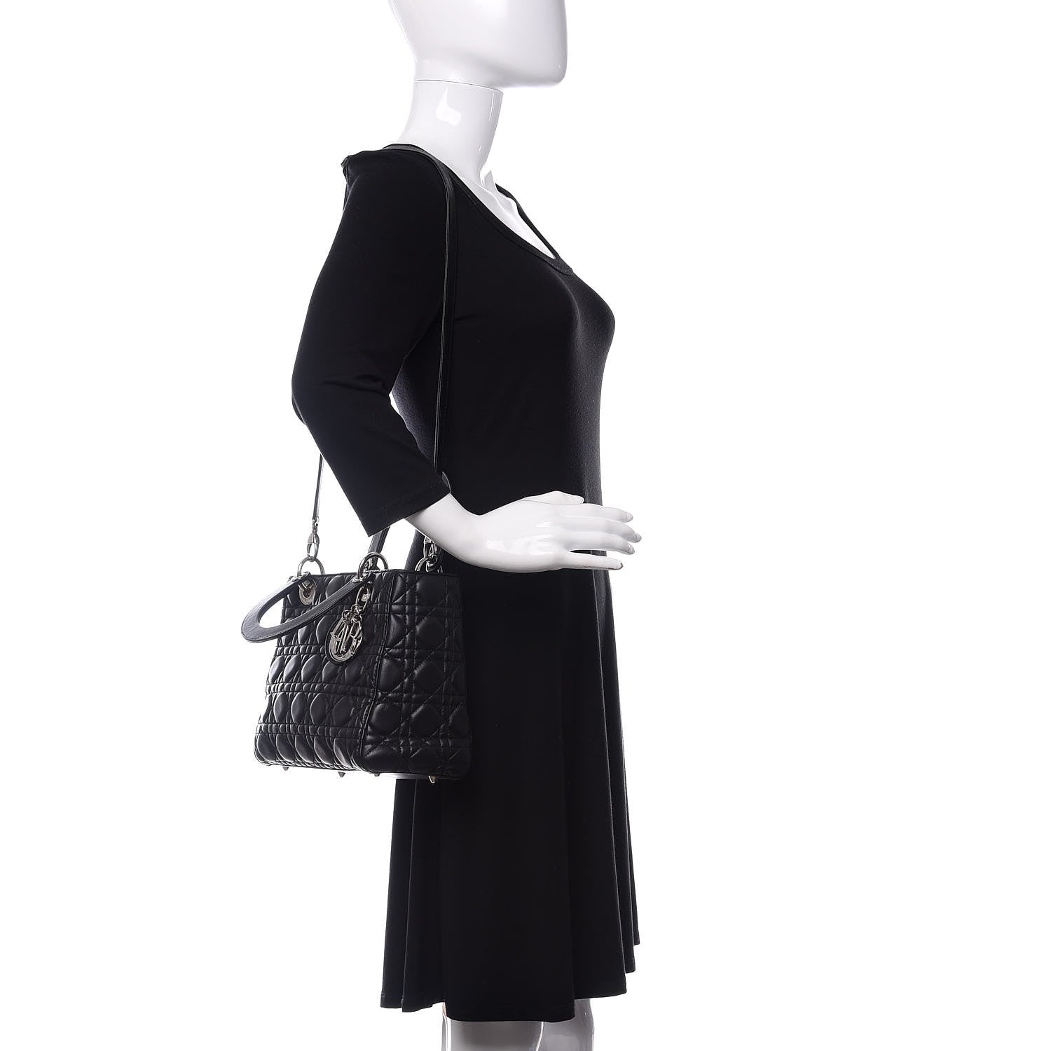 Christian Dior Lambskin Cannage Medium Lady Dior Black 2 of 11