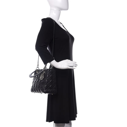 Christian Dior Lambskin Cannage Medium Lady Dior Black 2 of 11