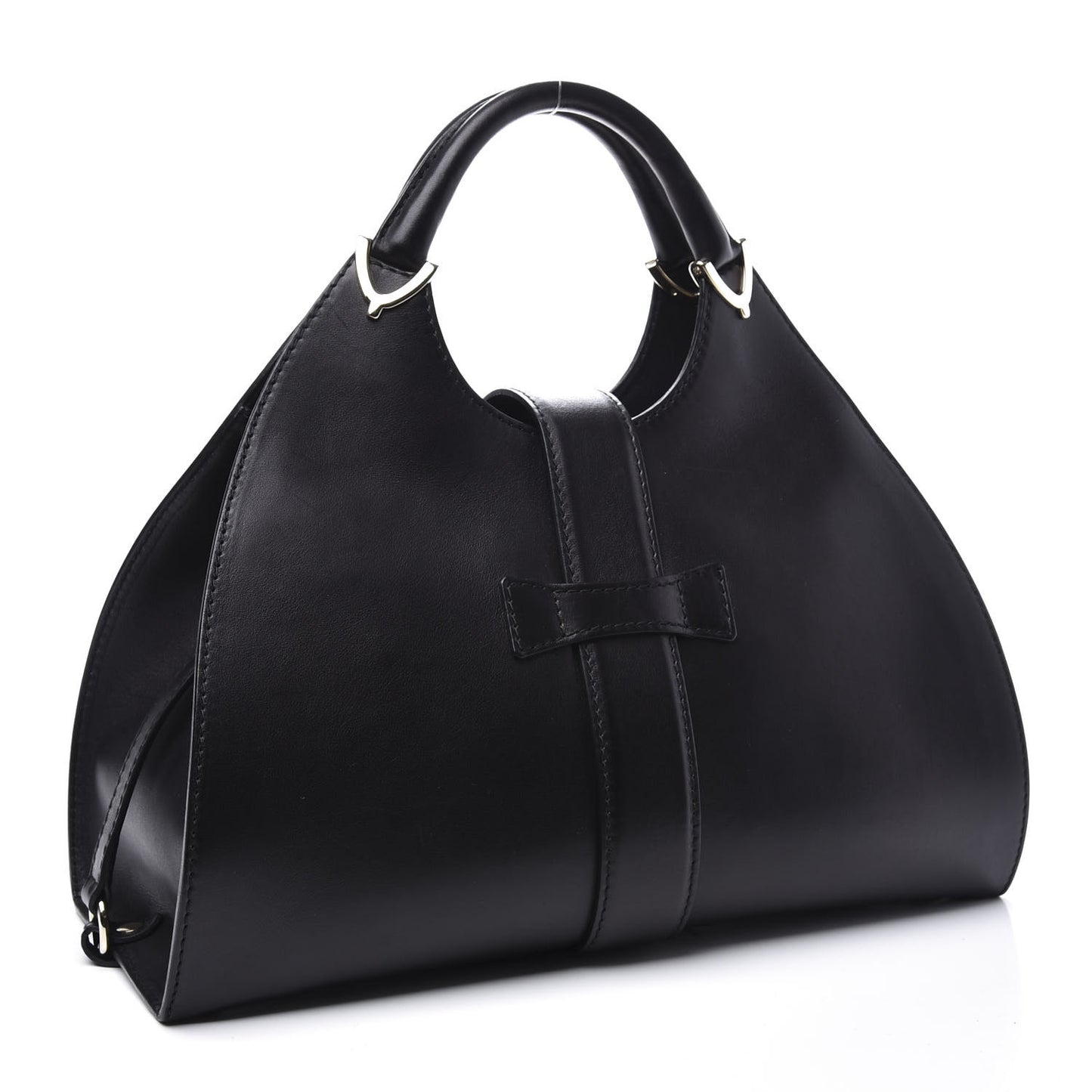 Calfskin Medium Stirrup Top Handle Bag Black