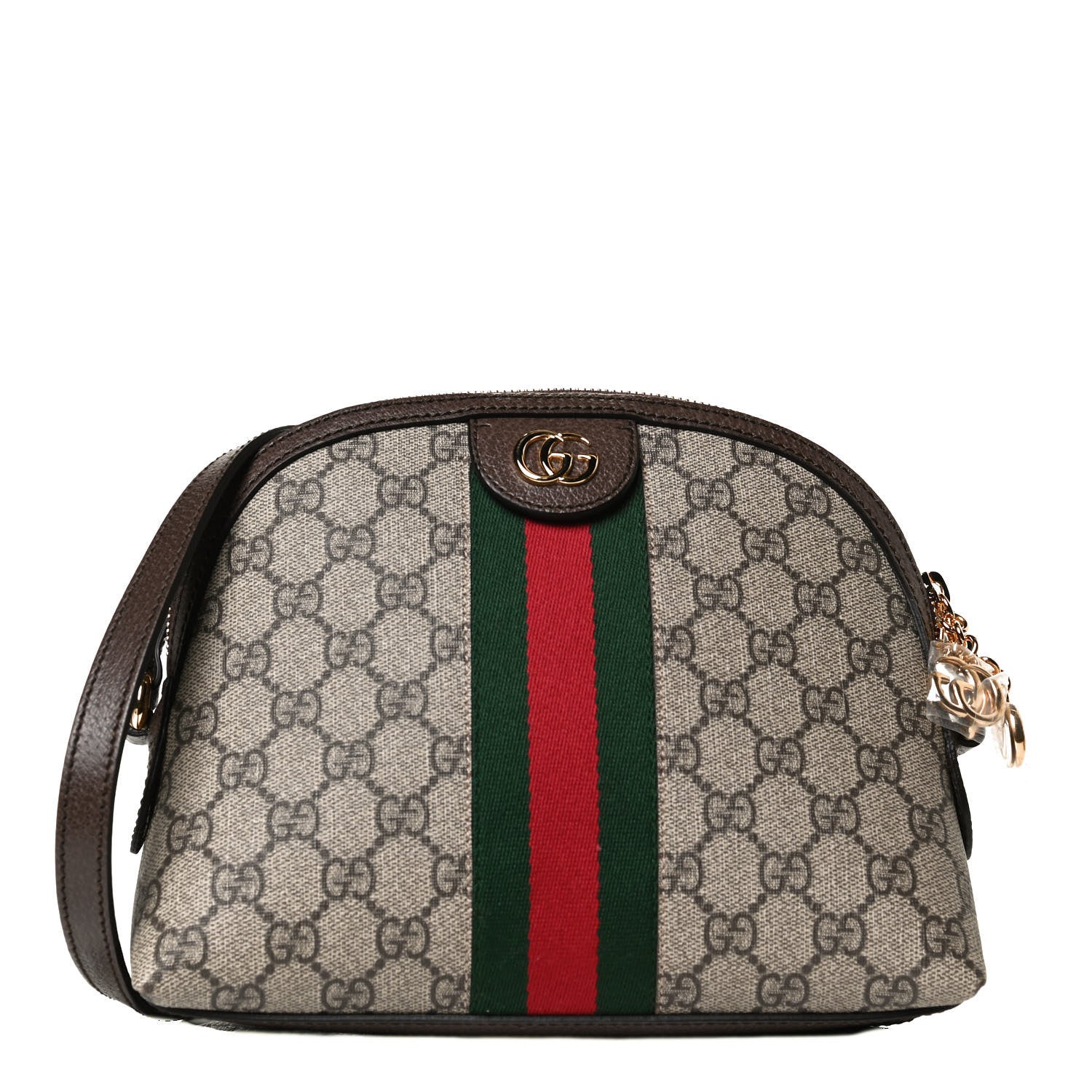 Gucci GG Supreme Monogram Textured Dollar Calfskin Web Small Ophidia Dome Shoulder Bag Beige Ebony New Acero 1 of 12