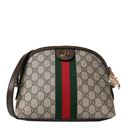 Gucci GG Supreme Monogram Textured Dollar Calfskin Web Small Ophidia Dome Shoulder Bag Beige Ebony New Acero 1 of 12