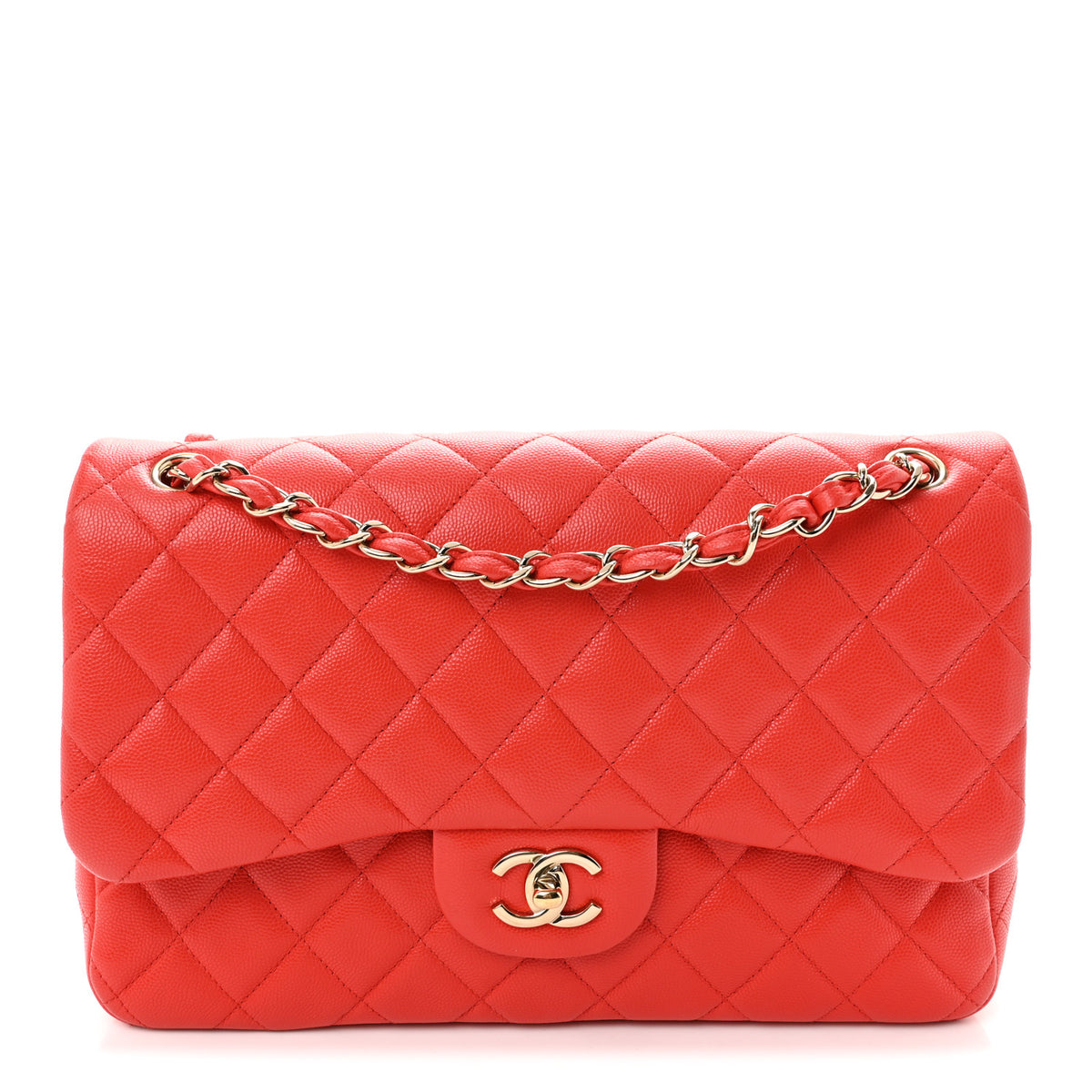 Chanel Caviar Quilted Jumbo Double Flap Red 1 of 10