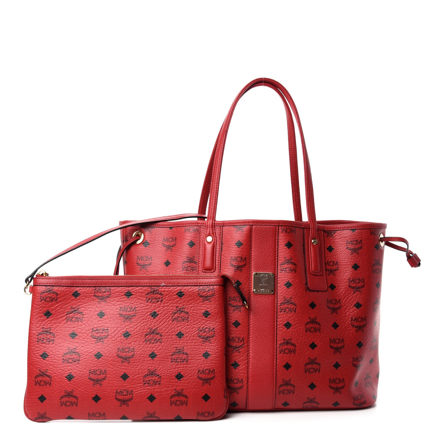 MCM Visetos Medium Liz Reversible Shopper Tote Ruby Red 1 of 16