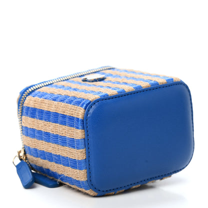 Chanel Raffia Jute Striped Mini Vanity Case With Chain Blue Beige 3 of 4