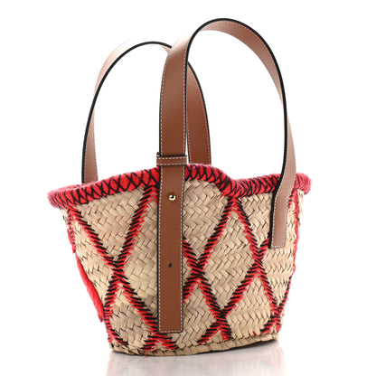 Loewe Embroidered Raffia Basket Tote Bag Natural Tan Red 2 of 8