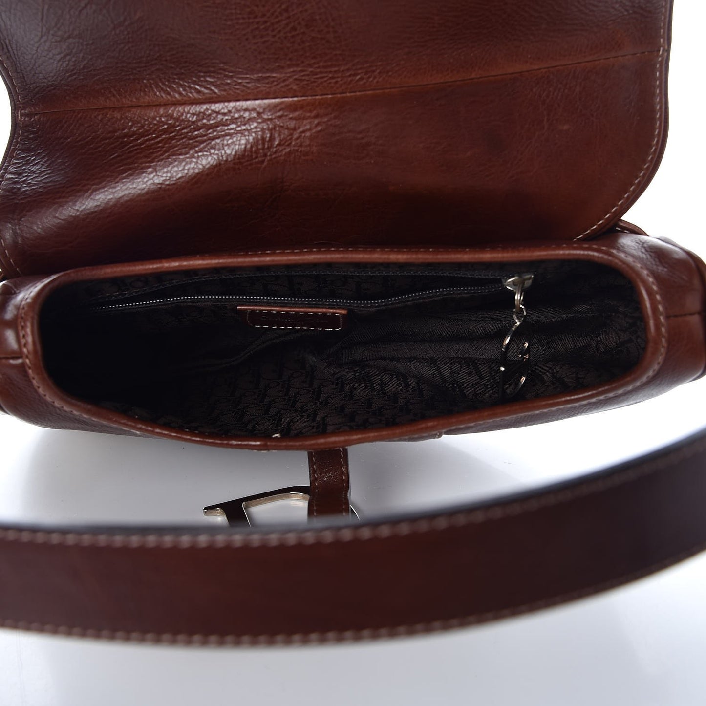Calfskin Embroidered Romantic Flowers Saddle Bag Brown