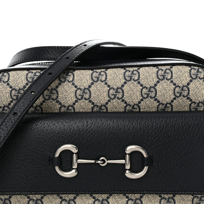 Gucci GG Supreme Monogram Textured Dollar Calfskin Small Horsebit 1955 Shoulder Bag Beige Blue 8 of 12