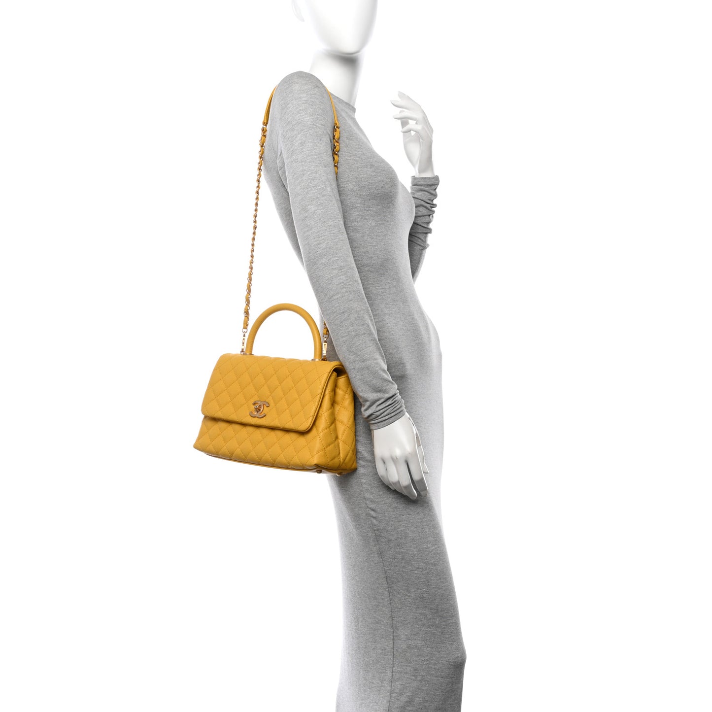 Caviar Quilted Small Coco Handle Flap Yellow