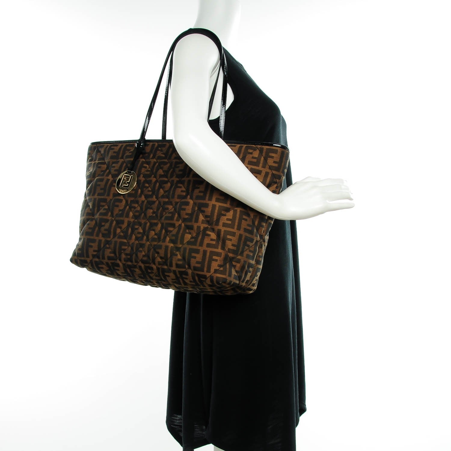 Fendi Zucca Quilted Medium Roll Tote Tobacco Black 2 of 7