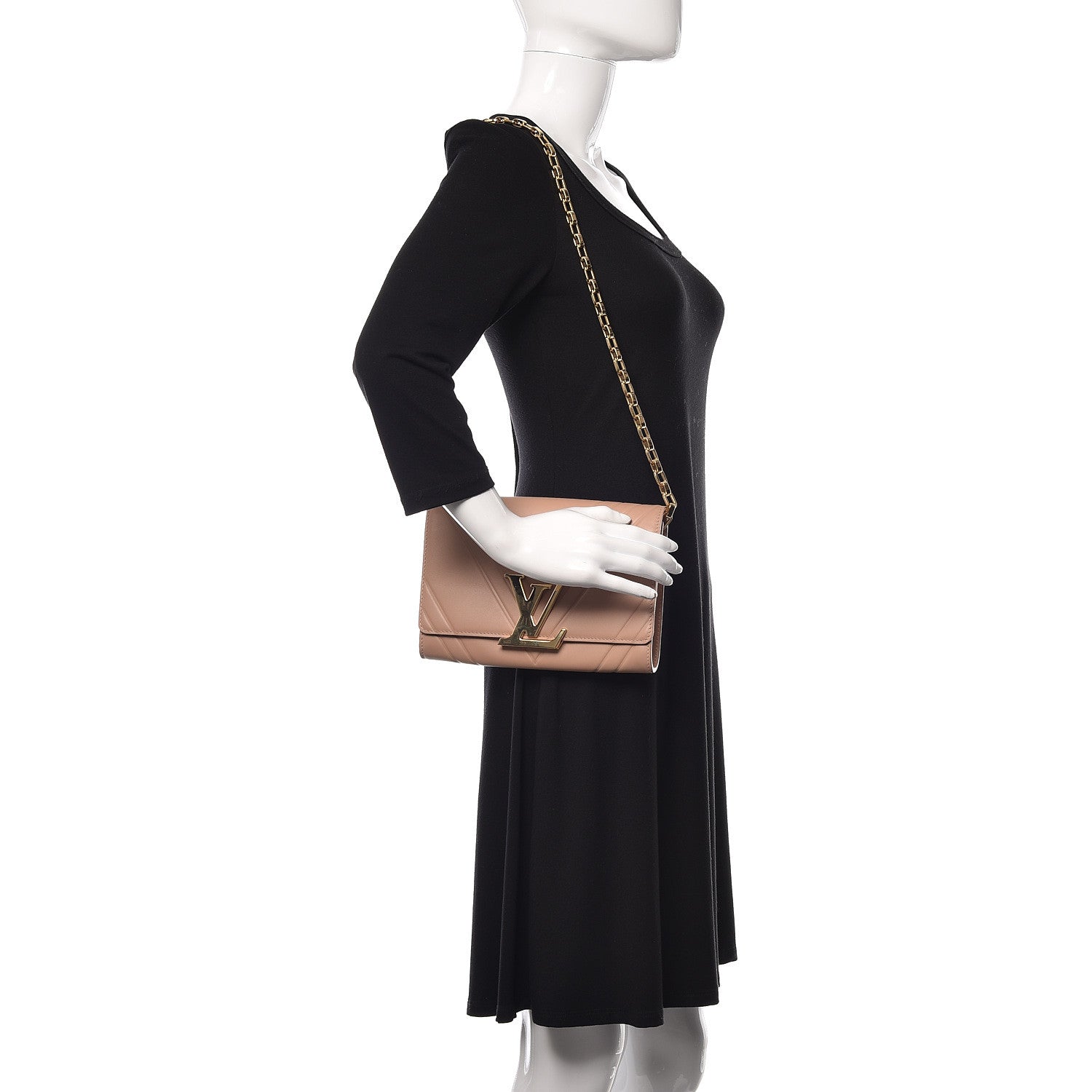 Louis Vuitton Calfskin Airy V Embossed Pochette Chain Louise GM Nude 2 of 10