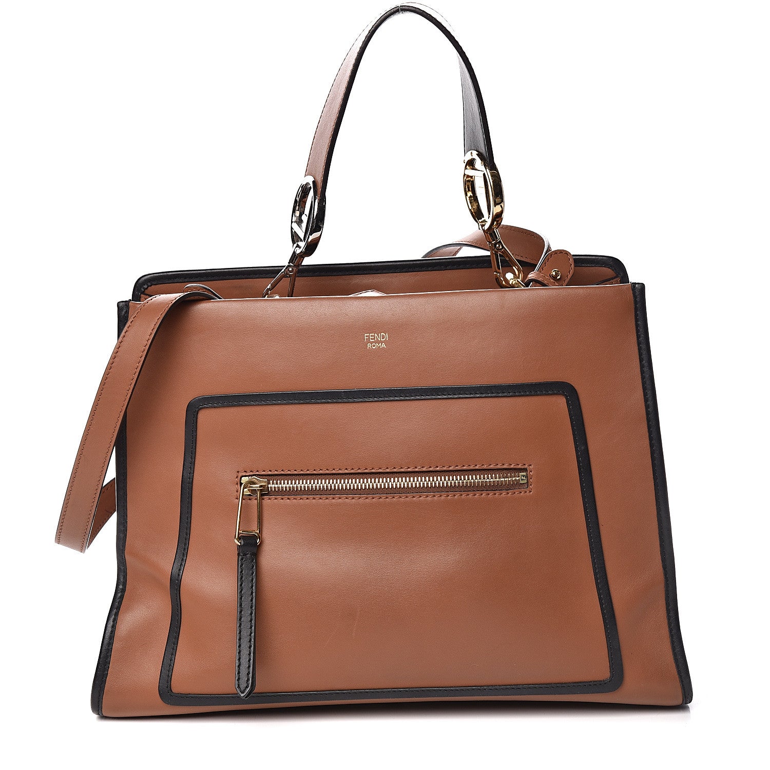 Fendi Vitello Century Opaco F is Fendi Bi-Color Regular Runaway Satchel Corteccia Black 1 of 22
